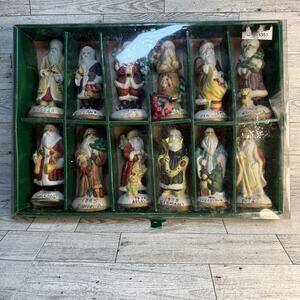 Vintage Liberty Bell Ornaments Porcelain Christmas Santa Clause Collectible